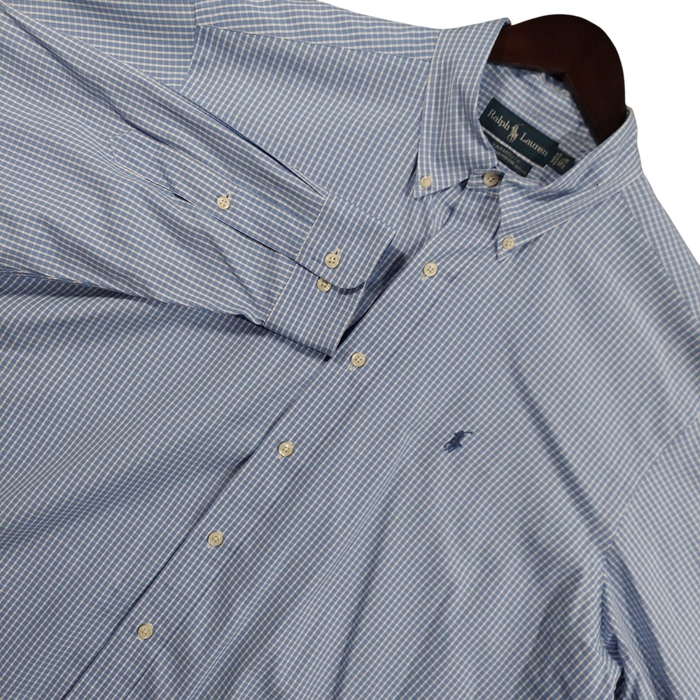 Ralph Lauren Yarmouth Shirt Mens 16.5 34/35 Blue White Check Pinpoint Oxford